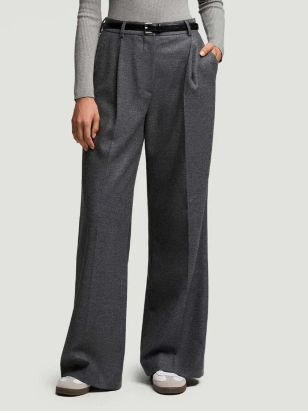 Armani Collezioni Women's Wide-Leg Trousers in Charcoal Gray